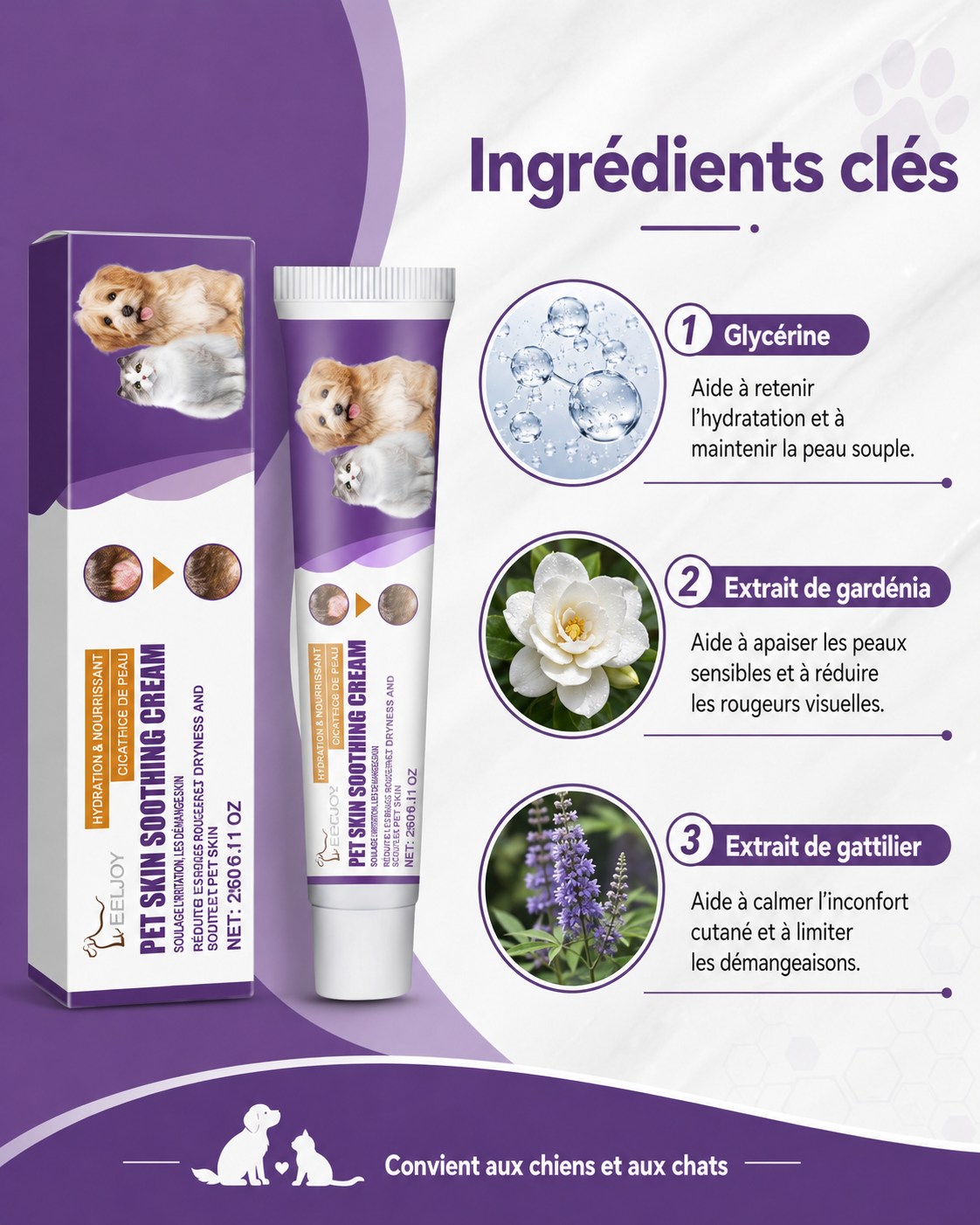 Crème apaisante peau & pattes chien/chat – Soin zones sèches et sensibles