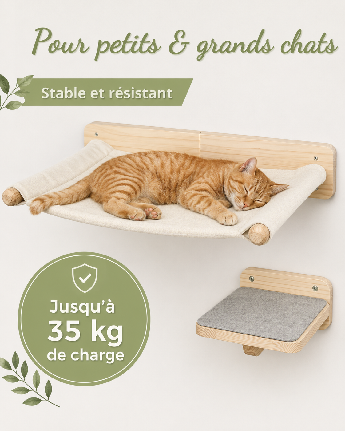 Parcours Mural Pour Chat En Bois Avec Hamac Et 2 Marches