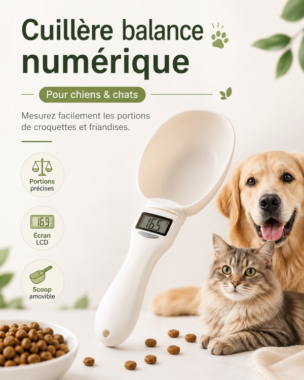 Cuillère balance numérique pour croquettes – Doseur électronique avec écran LED