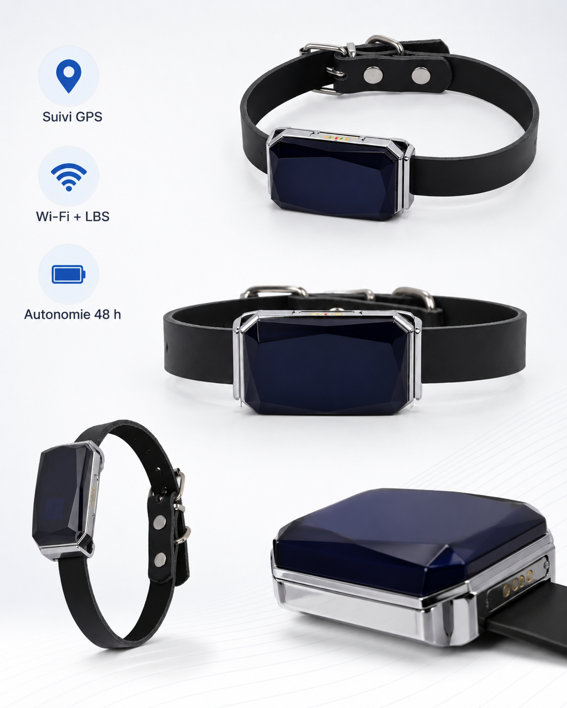 Collier GPS connecté pour chien – Localisation en temps réel, IP67, Wi-Fi/LBS/GPS, recharge magnétique