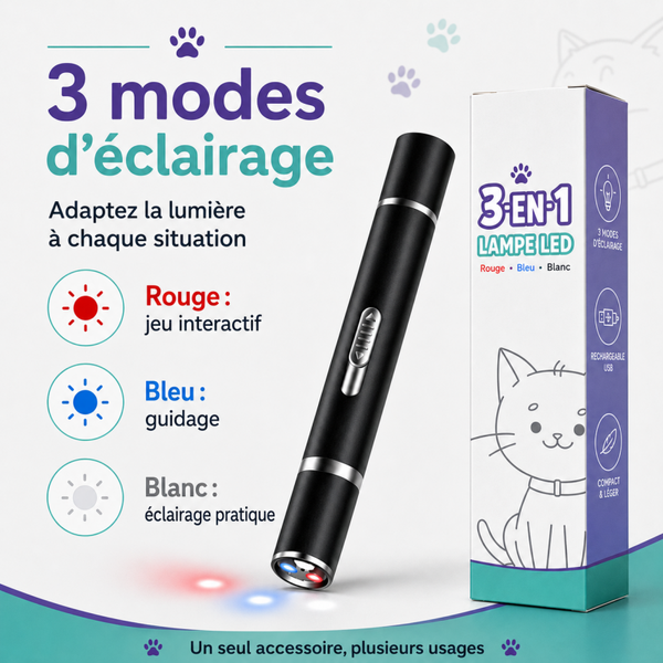 Pointeur LED 3-en-1 Rechargeable – Jouet Interactif pour Chats & Chiens
