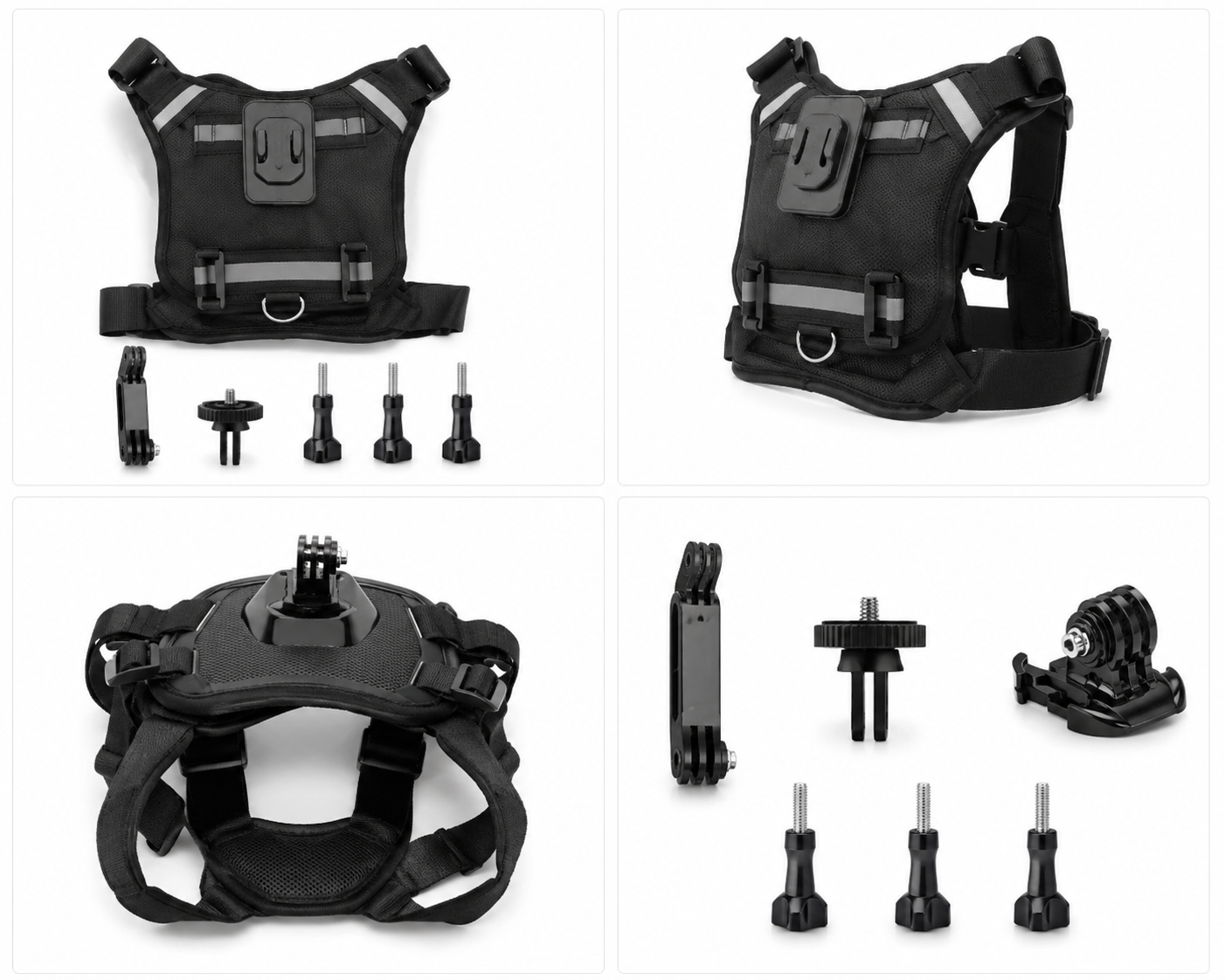 Harnais de fixation caméra pour chien et chat – Support GoPro, DJI OSMO et Insta360, fixation poitrine et dos
