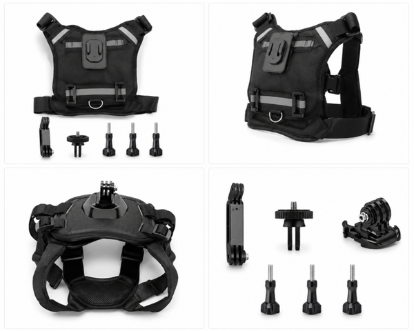Harnais de fixation caméra pour chien et chat – Support GoPro, DJI OSMO et Insta360, fixation poitrine et dos