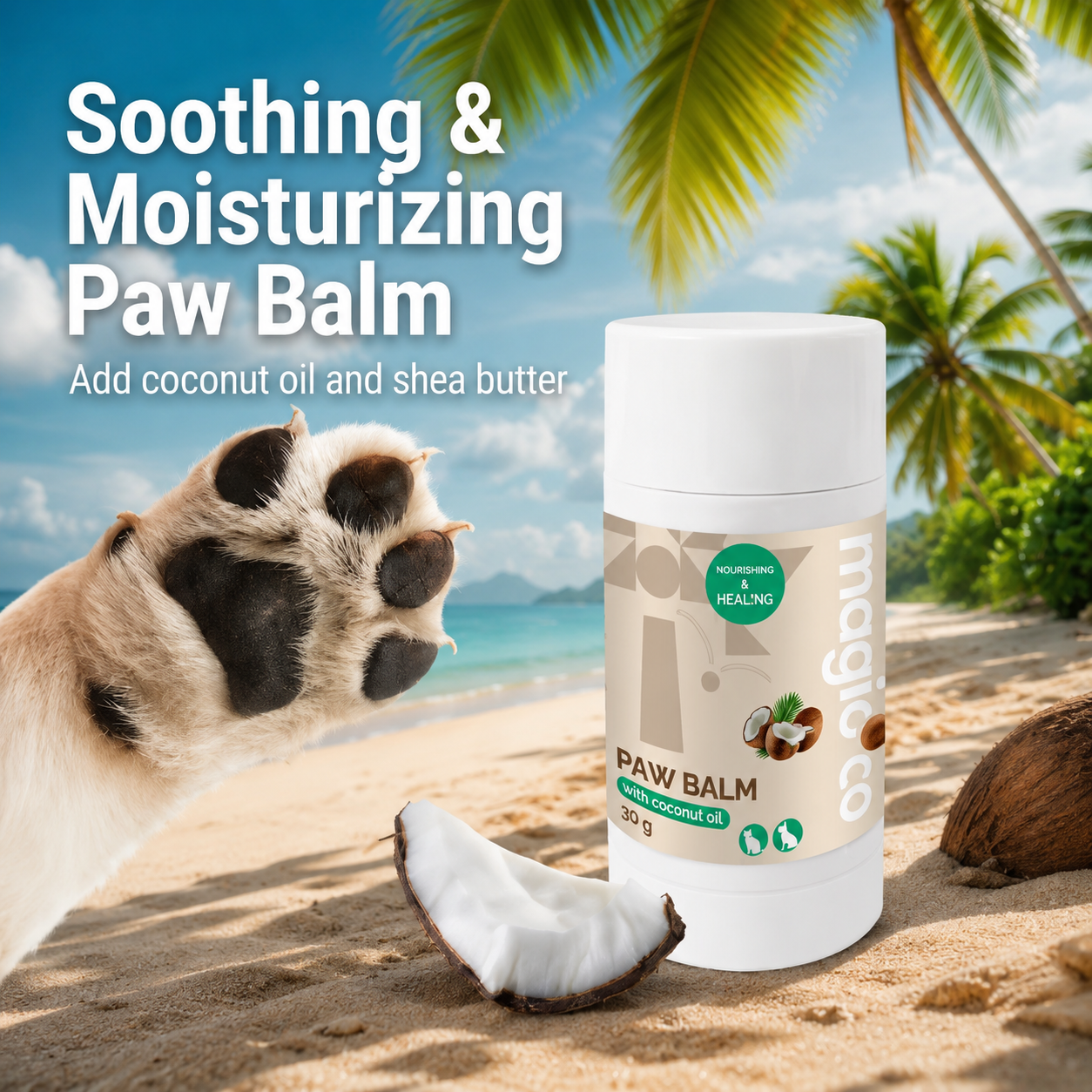 Baume coco pattes & truffe chien/chat – Soin hydratant protecteur 30 g