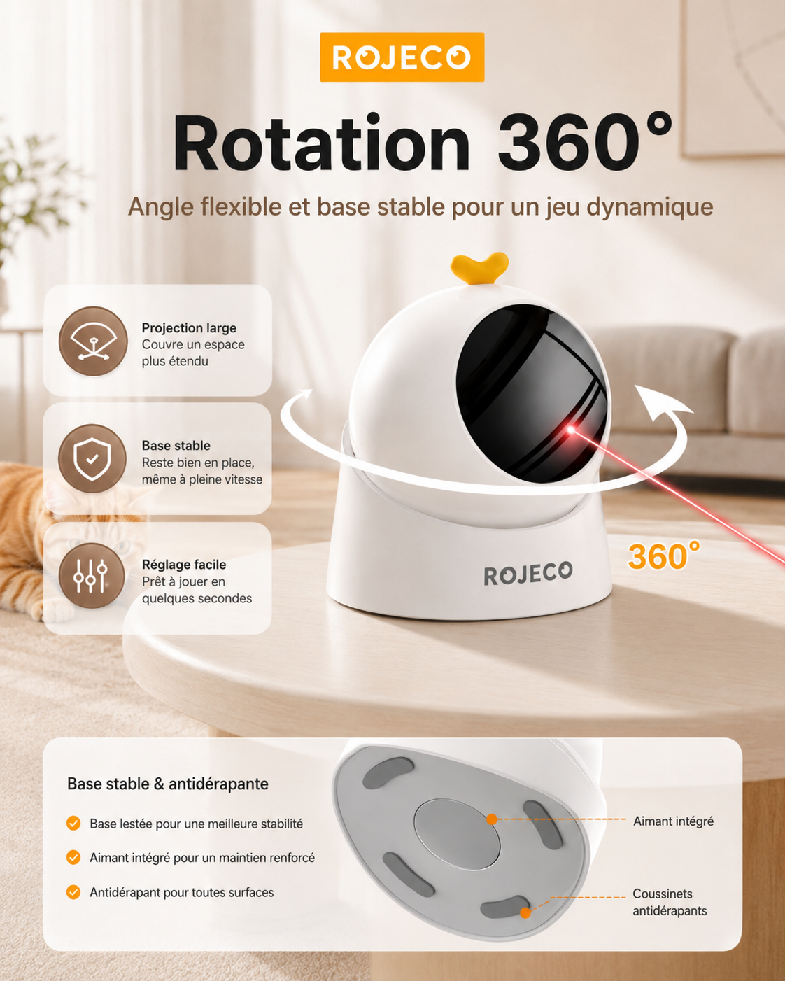 Laser Automatique 360° pour Chat – 3 Vitesses & Trajectoires Aléatoires