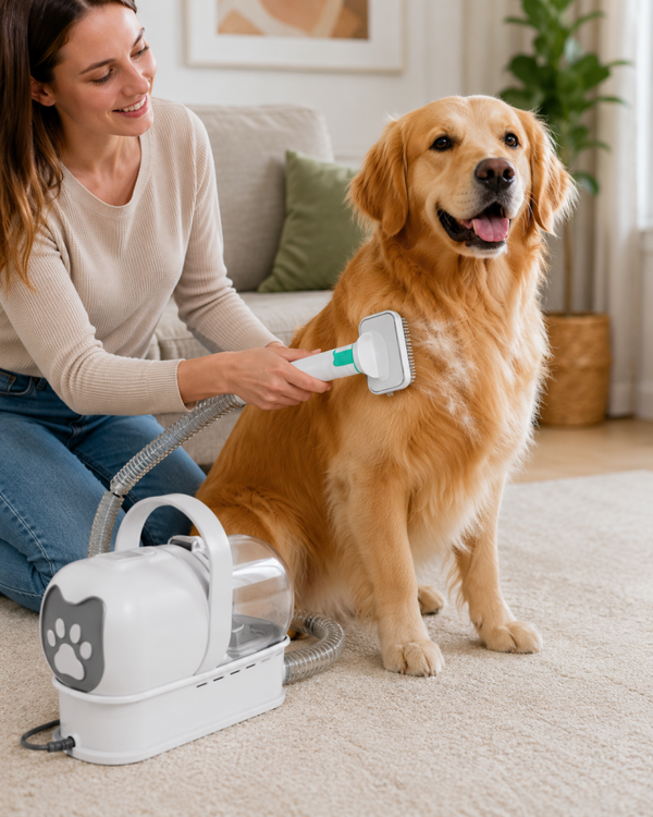 Aspirateur de toilettage 7-en-1 pour chien et chat – Aspire, sèche et récupère les poils