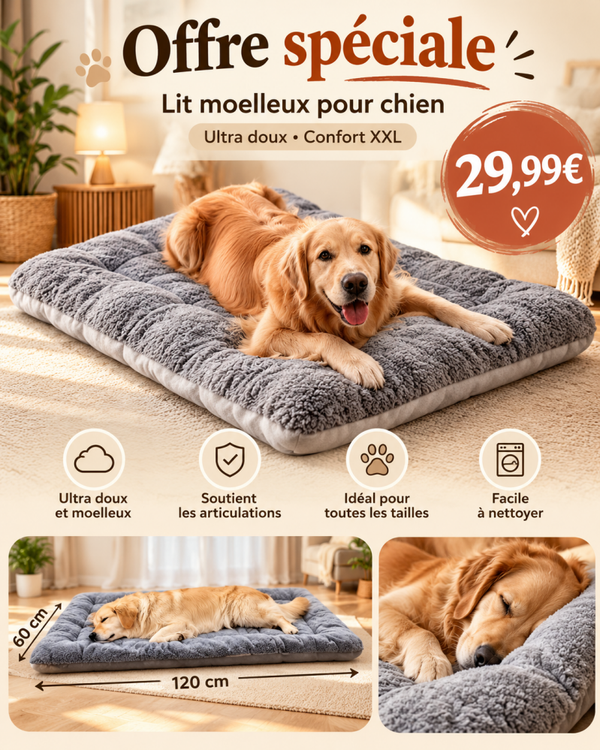 Coussin XXL pour Chien – Lit Moelleux Ultra Doux et Confortable