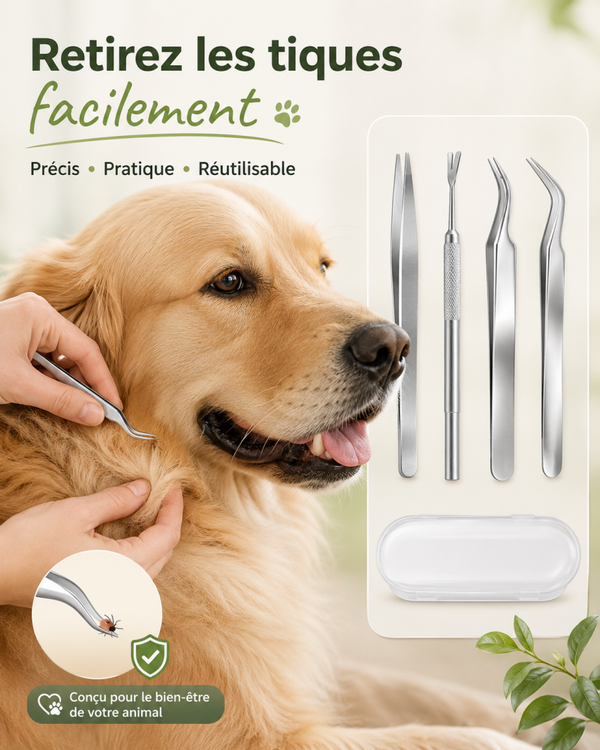 Kit retire-tiques portable pour chien et chat – Pinces d’extraction pratiques