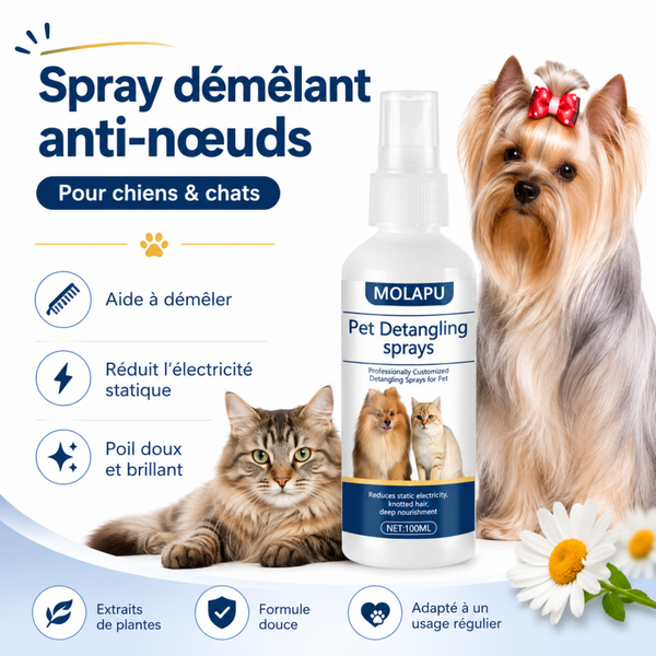 Spray démêlant sans rinçage chien & chat – Anti-nœuds et antistatique 100 ml