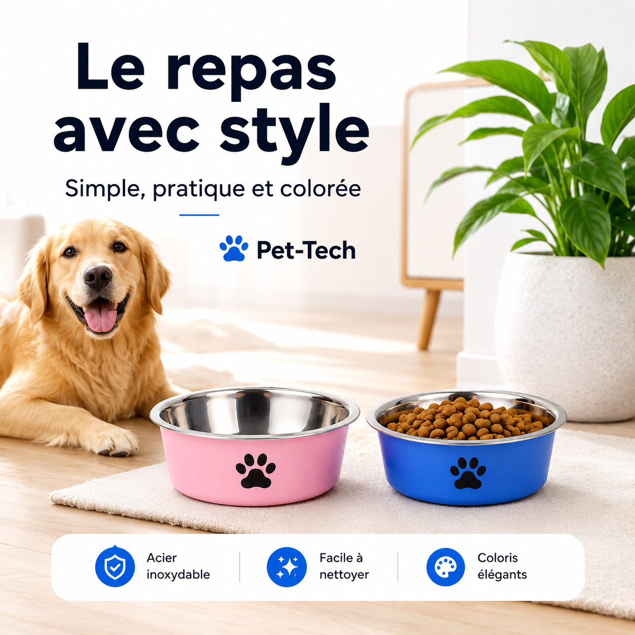 Gamelle antidérapante en acier inoxydable pour chien et chat – 6 couleurs, 3 tailles