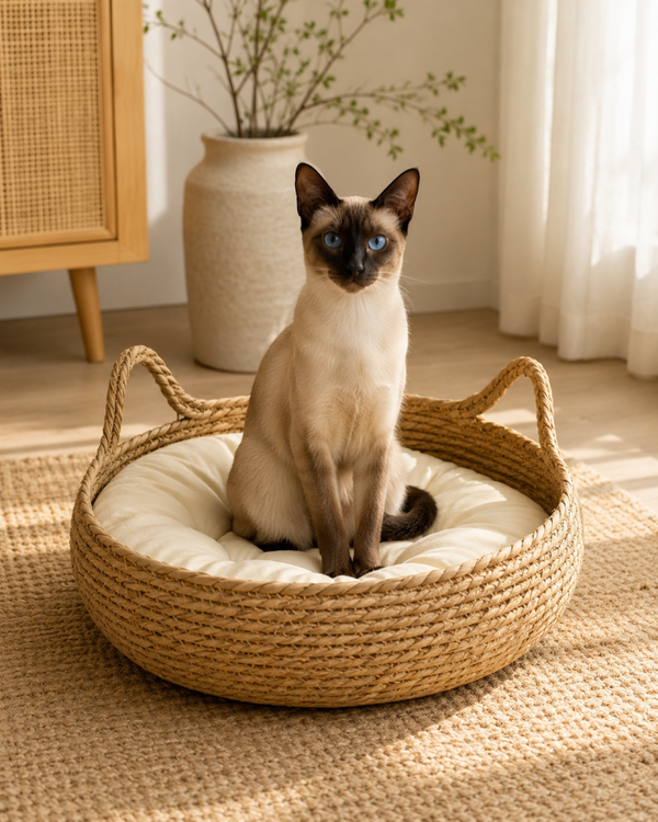Nid Tressé Pour Chat Avec Coussin Amovible – Couchage Lavable Toutes Saisons