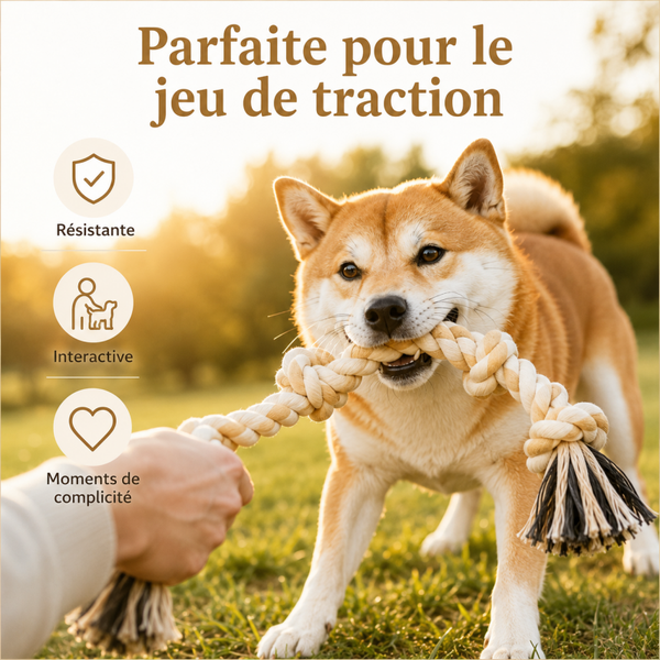 Corde à Nœuds pour Chien en Coton – Jouet à Mâcher & Tirer 66 cm / 100 cm