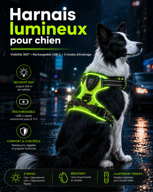 Harnais Lumineux LED pour Chien – Rechargeable, Réglable & Réfléchissant