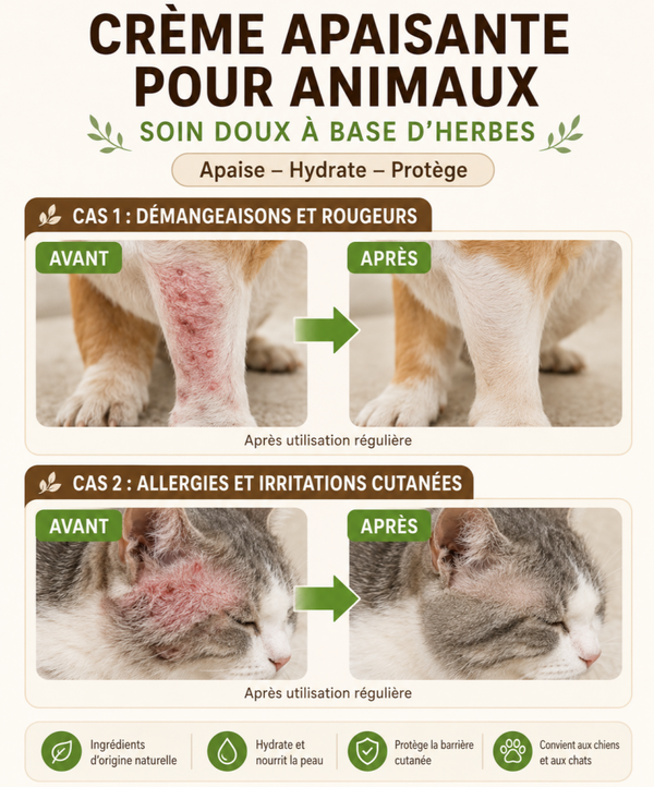 Crème apaisante peau sensible chien/chat – Soin doux zones sèches 100 g
