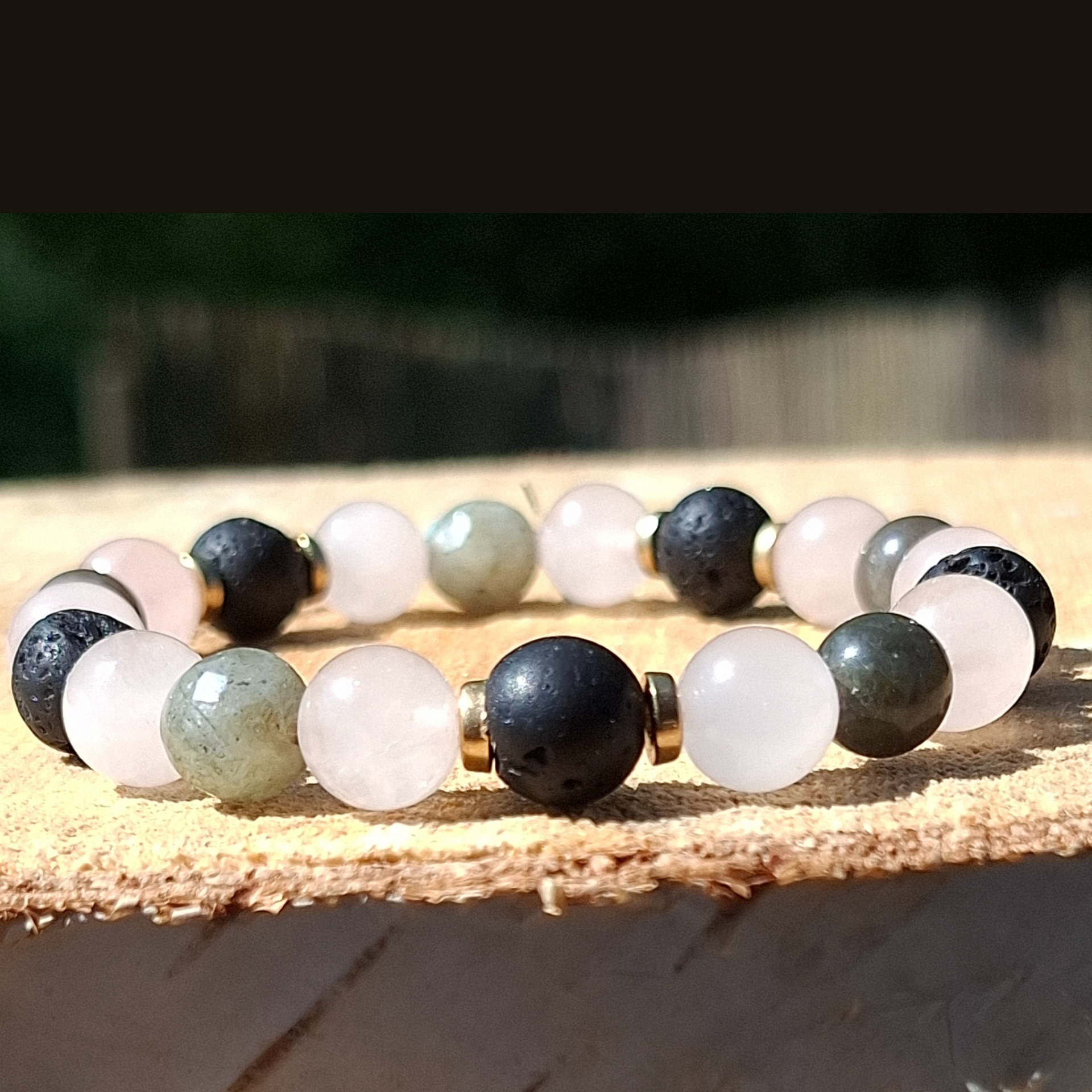 Force Douce – Bracelet Quartz Rose, Labradorite & Pierre de Lave