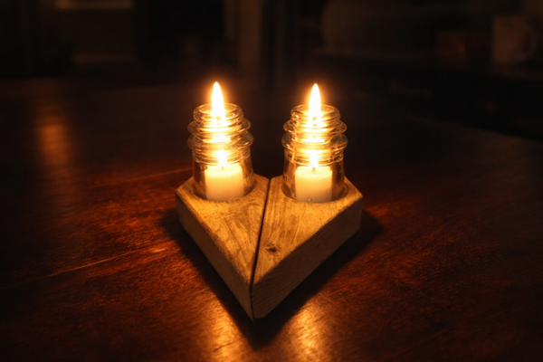 Glass Voltage Cover Tea battery Lights with Rustic Wooden Base