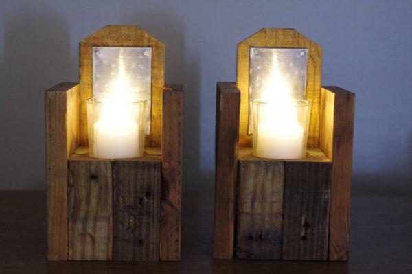Reclaimed Pallet Pine CandleHolders with Reflection