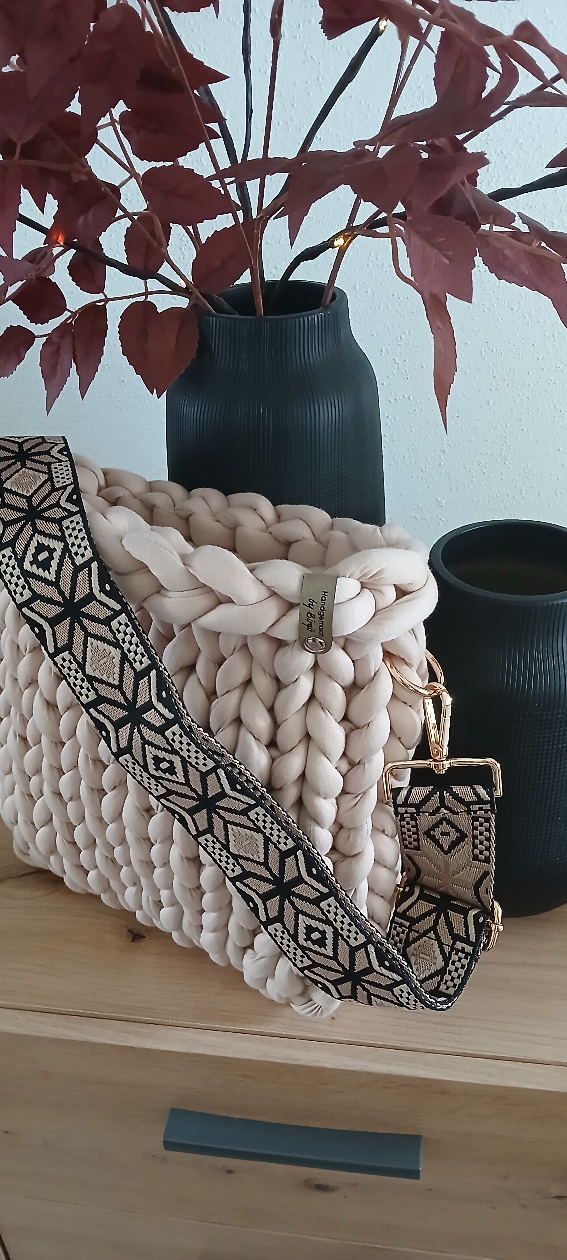 Grobstricktasche - Umhängetasche mit Gurt