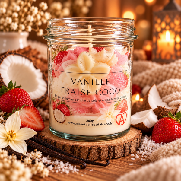 Bougie gourmande Vanille fraise coco