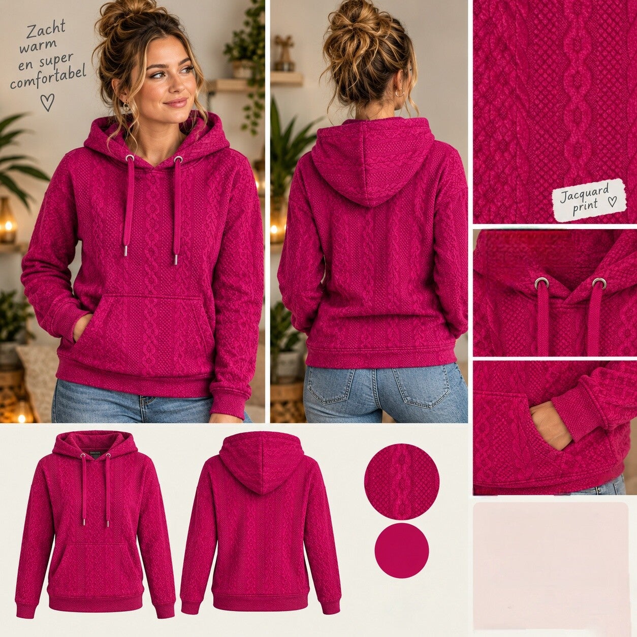 Jacquard Kabel Donker Fuchsia