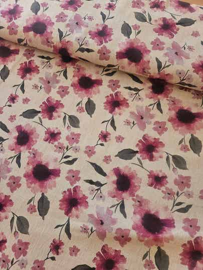 Viscose Linnen digitaal paarse bloemen