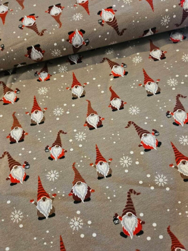 Tricot Kerst taupe kabouters/gnomen