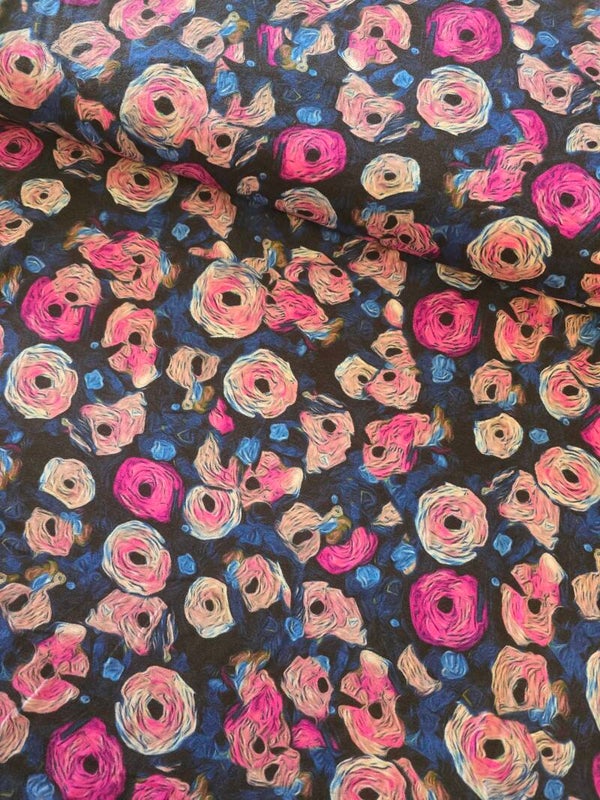 Tricot Viscose bloemen donkerblauw