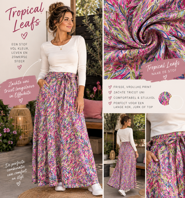 Tricot Viscose Tropical Leaves
