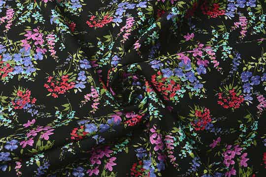 Viscose Linnen Bloemen zwart