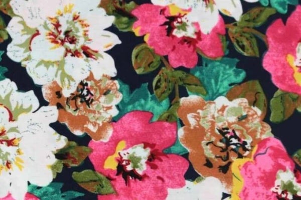 Coupon: Viscose bloemen donker blauw
