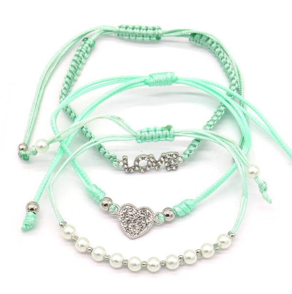 Pull Tie Armbandjes Set 3 Turquoise Love