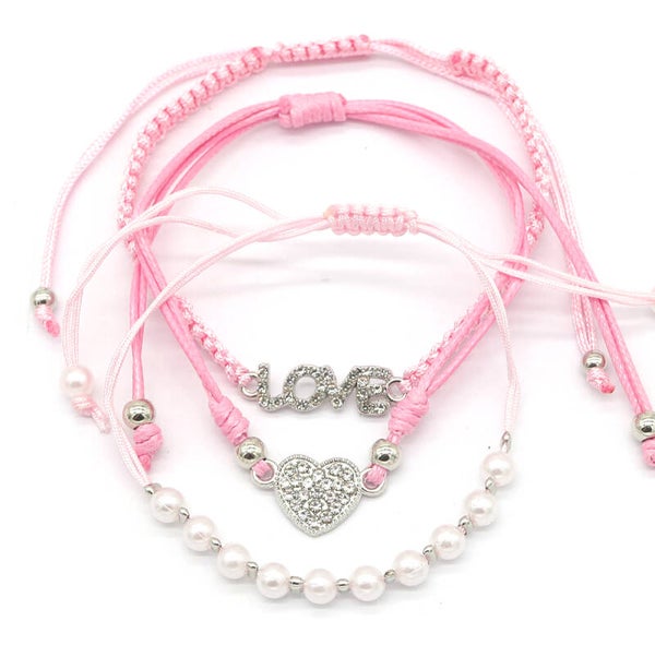 Pull Tie Armbandjes Set 3 Roze Love