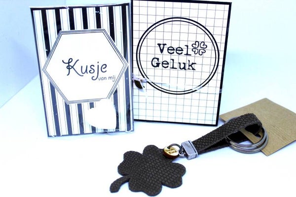 Cadeaupakket thee geurzakje sleutelhanger klavertje vier