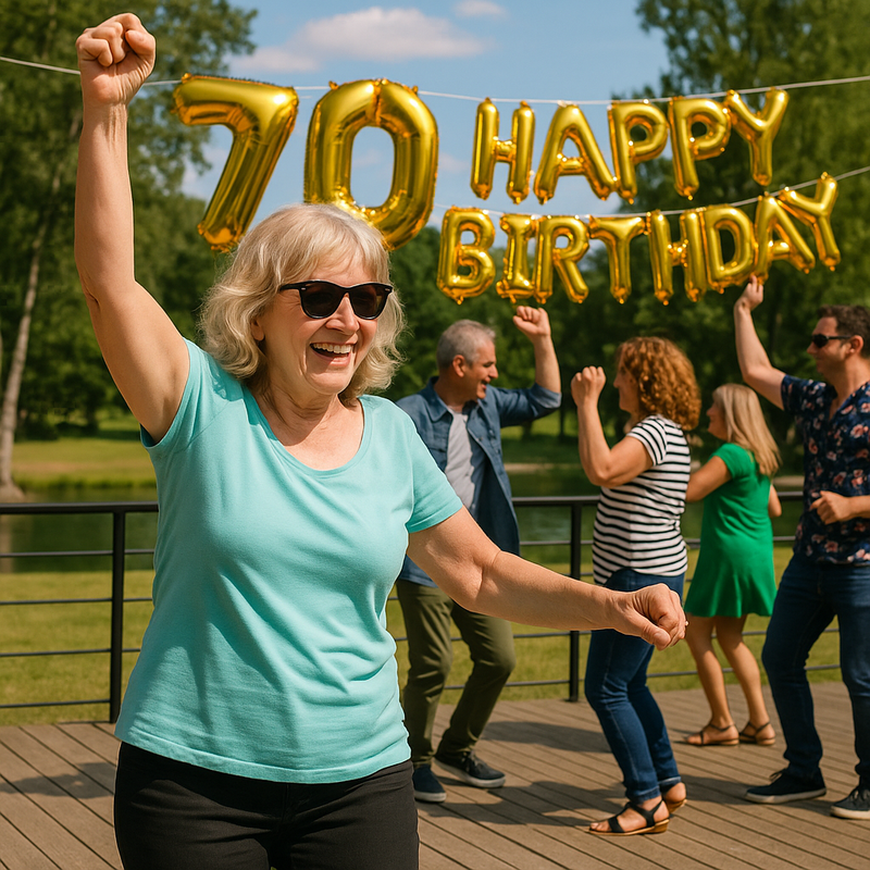 70. Geburtstag mit DJ Rico Cinsano. Bild zeigt Geburtstagskind beim Feiern auf der Tanzfläche.