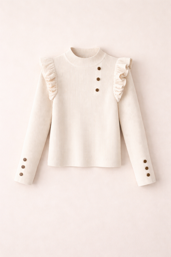 Golden Button Rib Top – Ivory