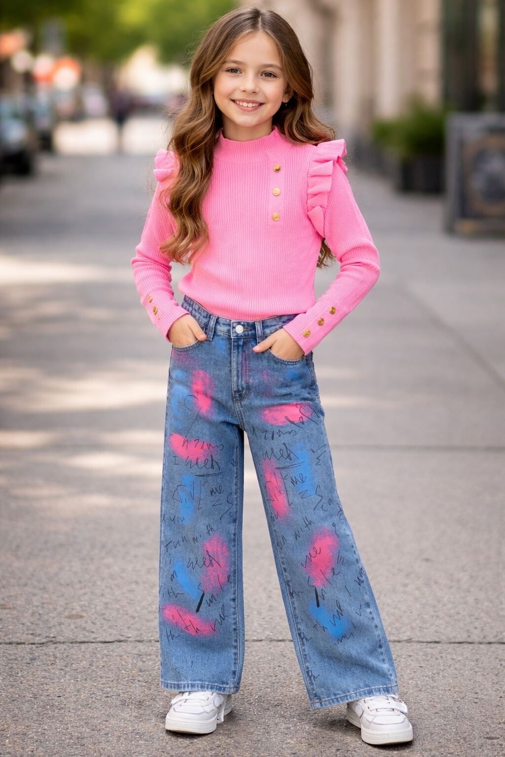 Golden Button Rib Top – Bright Pink