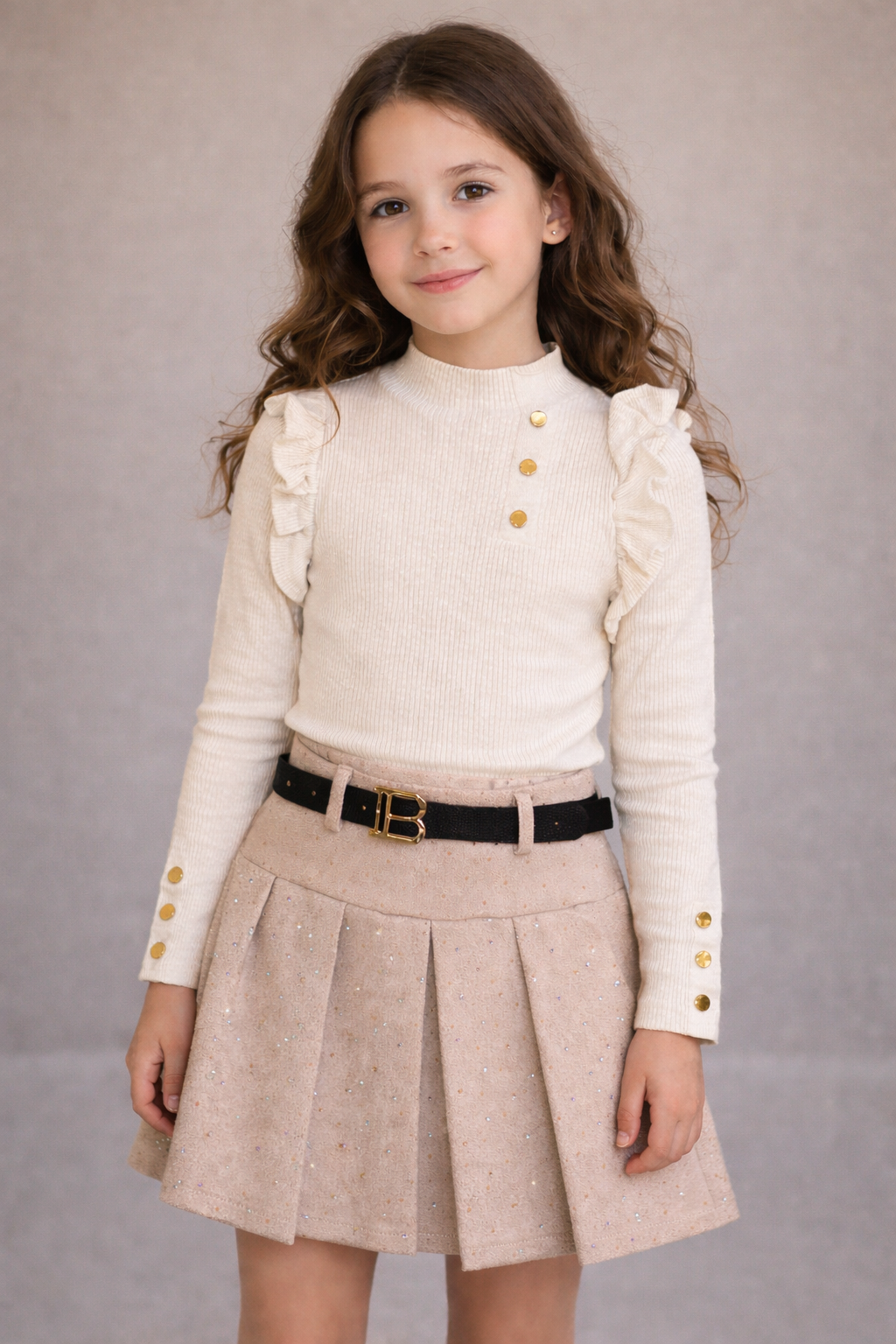 Golden Button Rib Top – Ivory