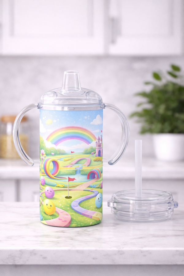 12 oz Sippy Cup - Rainbow Tee Time