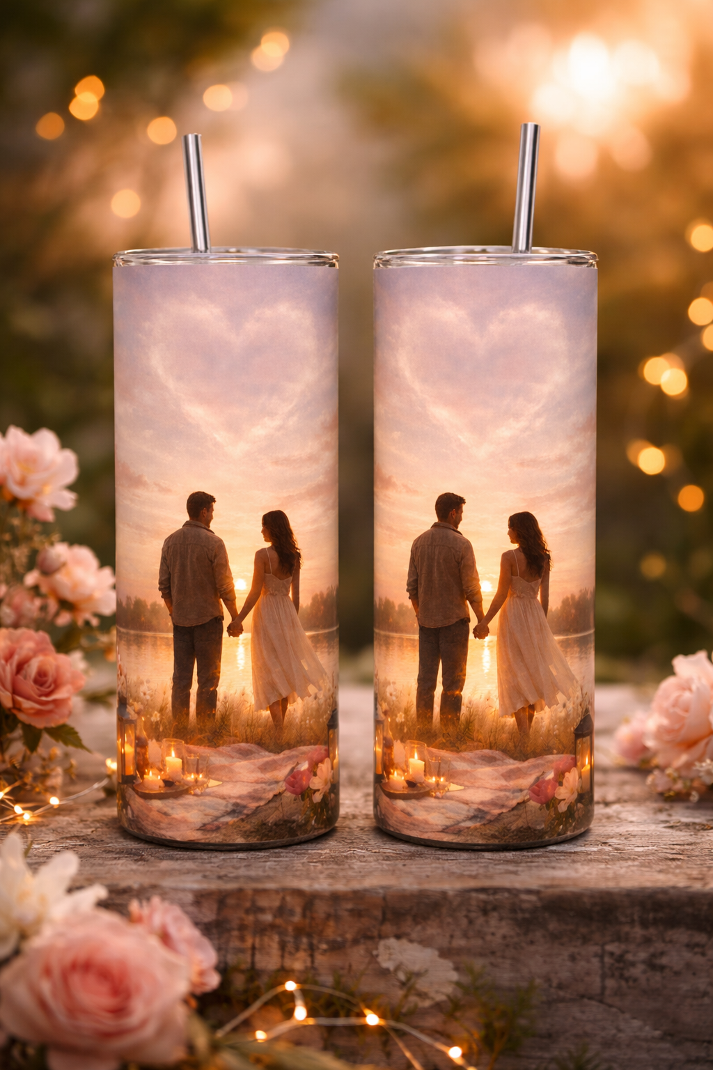 20 oz Tumbler Sets - Hand in Hand at Dusk