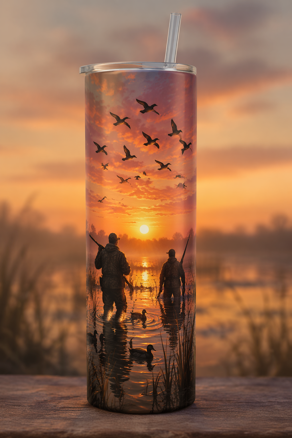 20 oz Skinny Tumbler - Sunrise Duck Hunt
