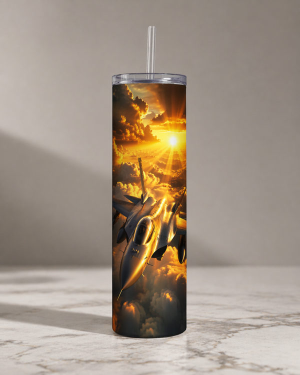 20 oz Skinny Tumbler - Golden Skies Air Force Jet