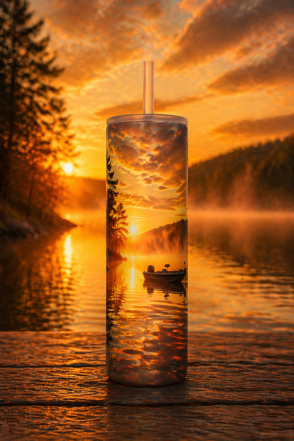 20 oz Skinny Tumbler - Calm Waters Morning Glow