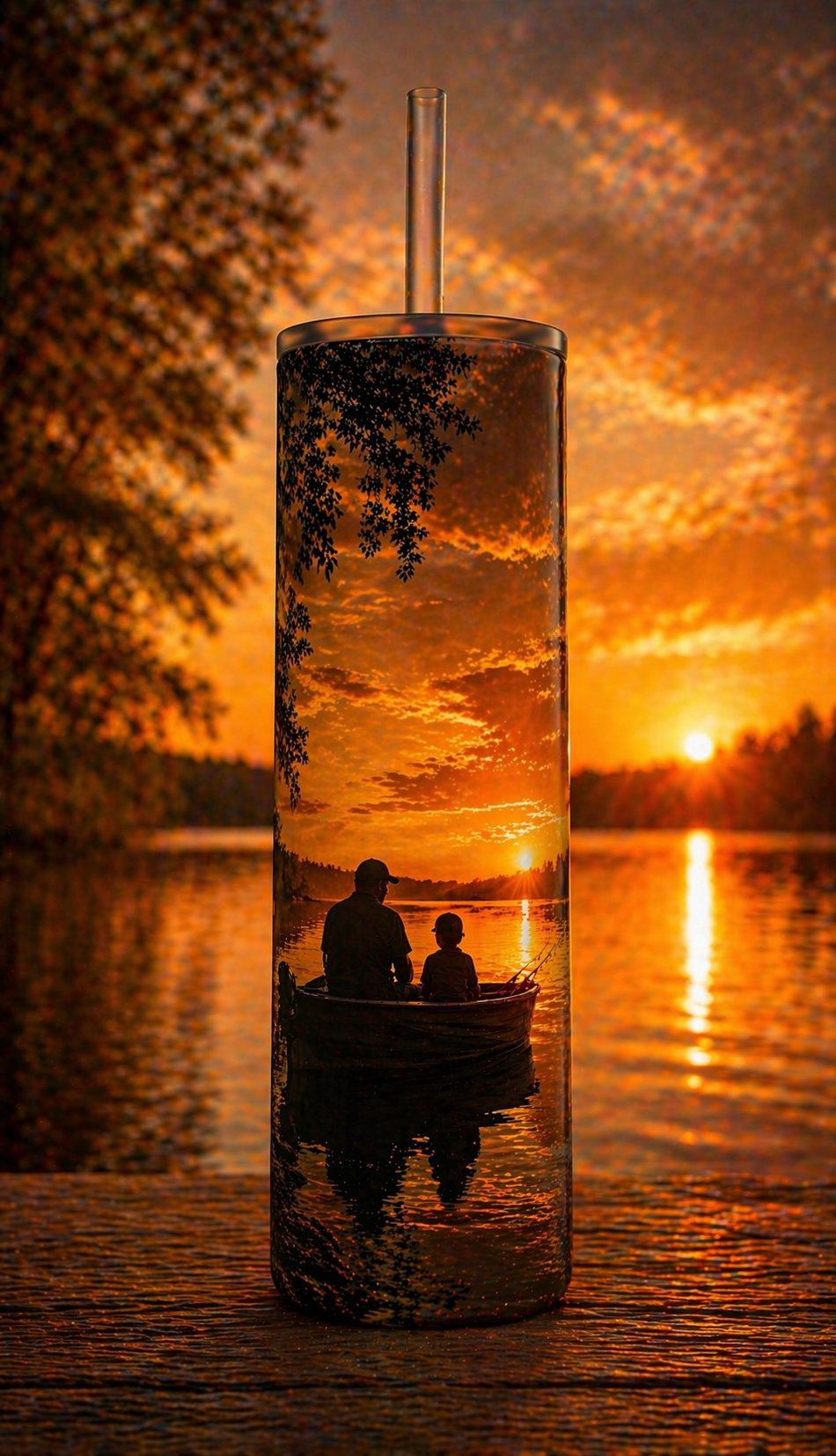 20 oz Skinny Tumbler - Father Son Sunset Fishing