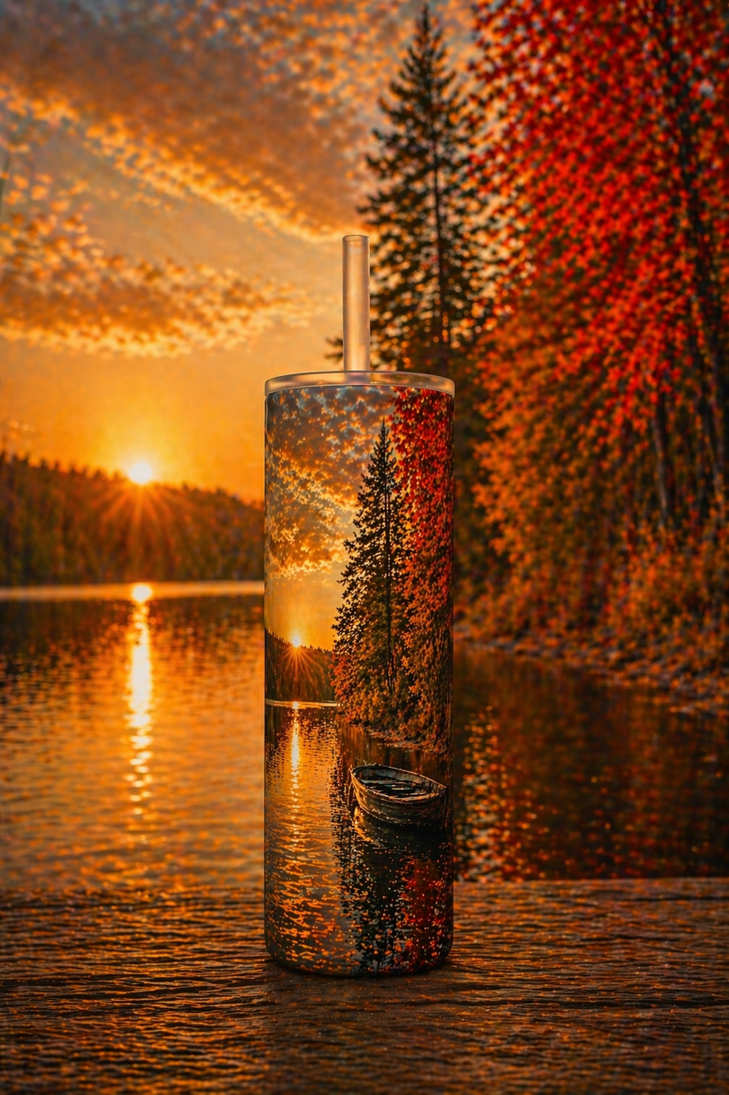 20 oz Skinny Tumbler - Peaceful Autumn Waters