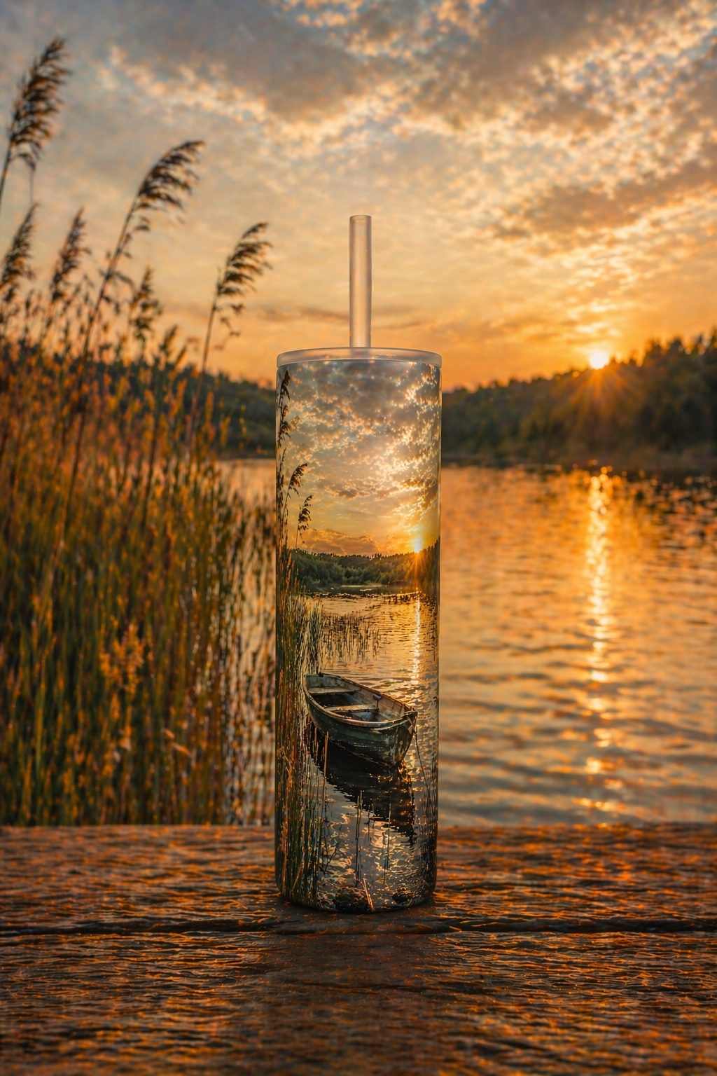 20 oz Skinny Tumbler - Serenity Lake Boat