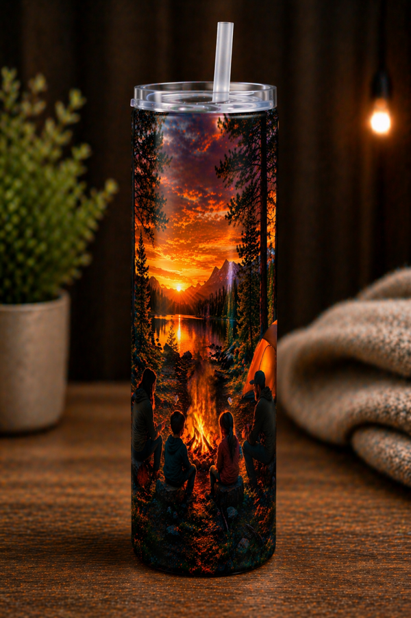 20 oz Skinny Tumbler - Family Campfire Nights