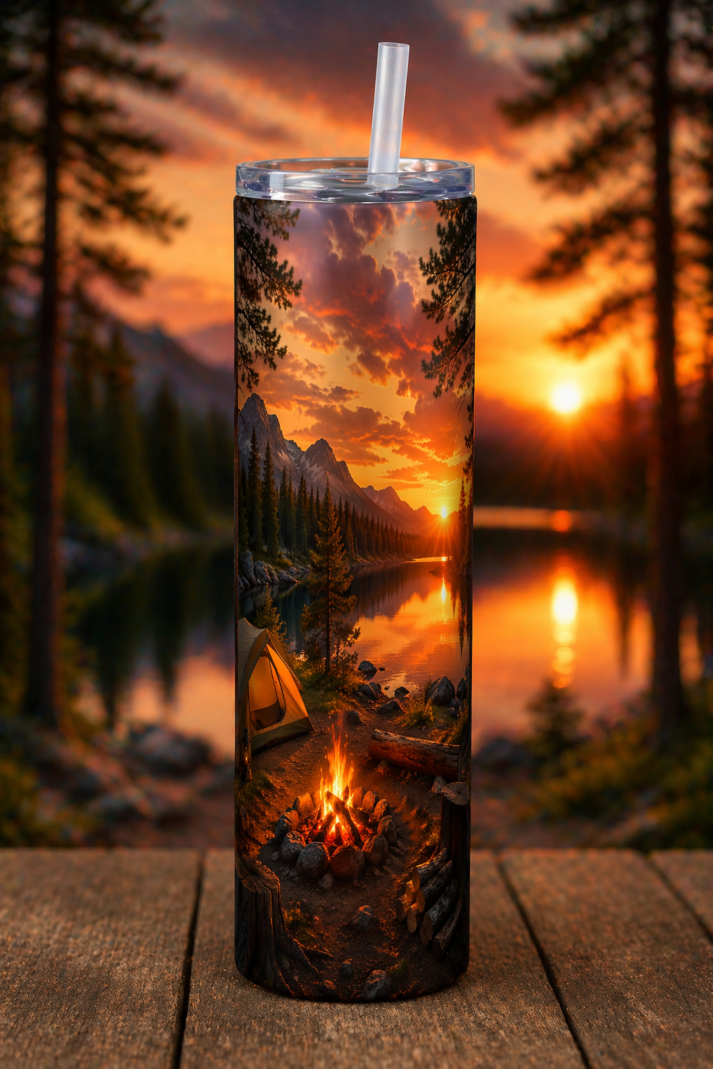20 oz Skinny Tumbler - Peaceful Pines Campfire