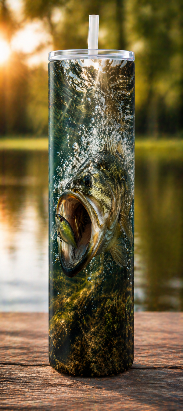 20 oz Skinny Tumbler - Largemouth Bass Attack