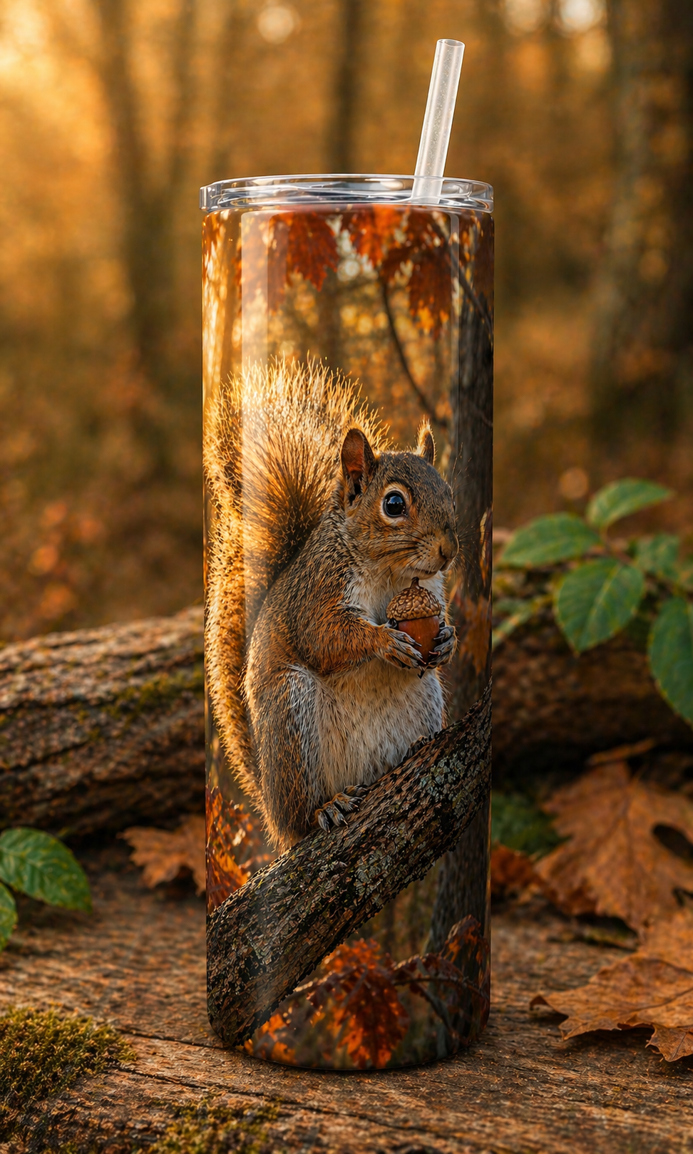 20 oz Skinny Tumbler - Autumn Harvest Squirrel