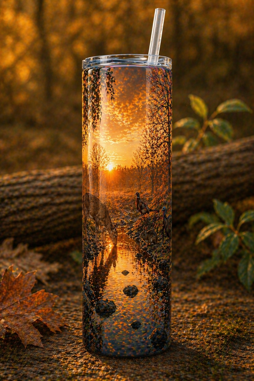 20 oz Skinny Tumbler - Peaceful Waterside Wildlife